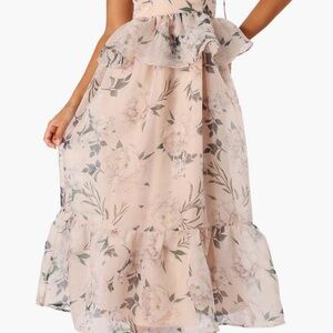 Petal & Pup Floral Ruffle Maxi Dress in Pink and Gray
